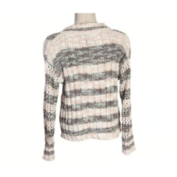 NWOT Bobeau Pink Green Purple Striped V Neck Sweater Size S - Picture 2 of 6